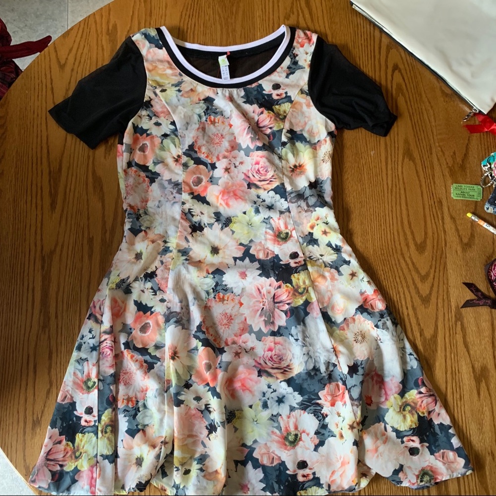 Adidas Neo Floral Mesh Fit and Flare Dress - XS